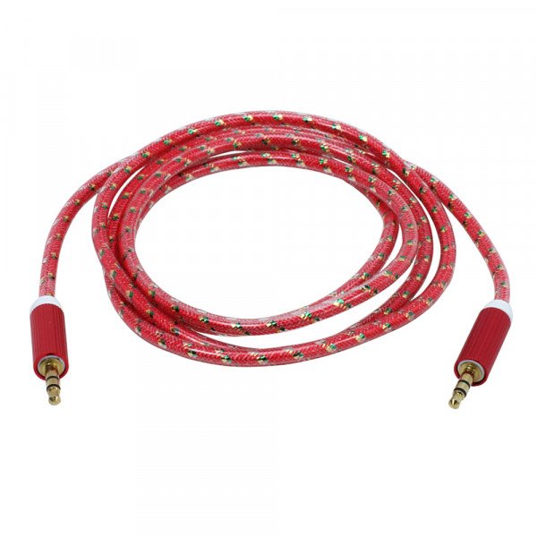 Wholesale Auxiliary Music Cable 3.5mm to 3.5mm Glossy Braided Wire Cable (Red)
